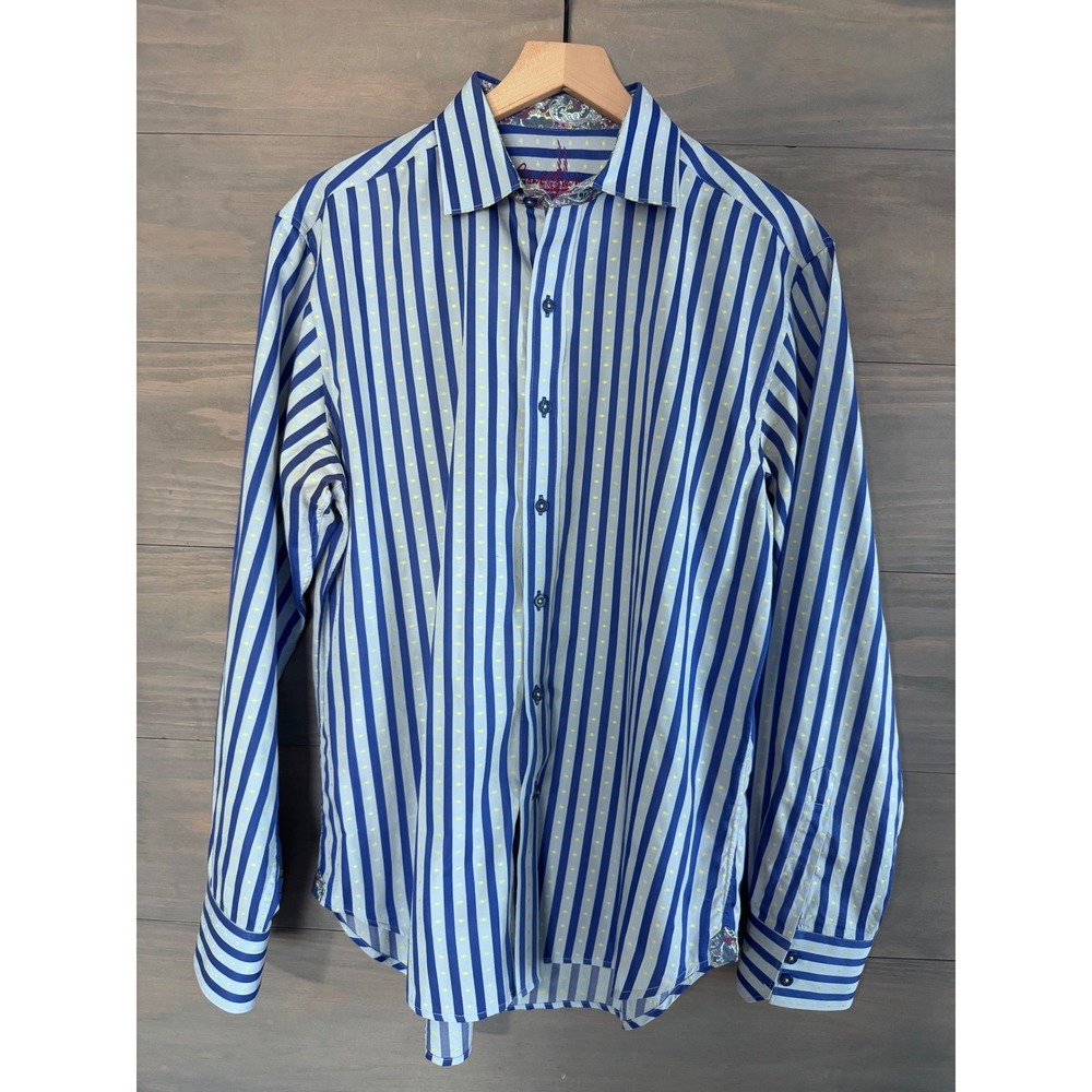 Robert Graham Button Down Shirt Stripe Plaid Flip Cuff Shipwreck Blue Size Large